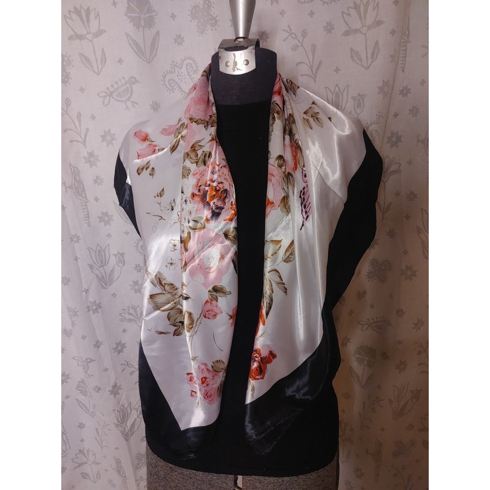 Rose Floral Square Bandana‎ Scarf Red & Pink Hair Neck Head Accessory